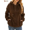 thumbnail image 1 of Spencer Women's Warm Fuzzy Fleece Sweatshirt Casual Loose Sherpa Pullover Hoodies with Pockets Oversized Outwear (2XL, Coffee), 1 of 5