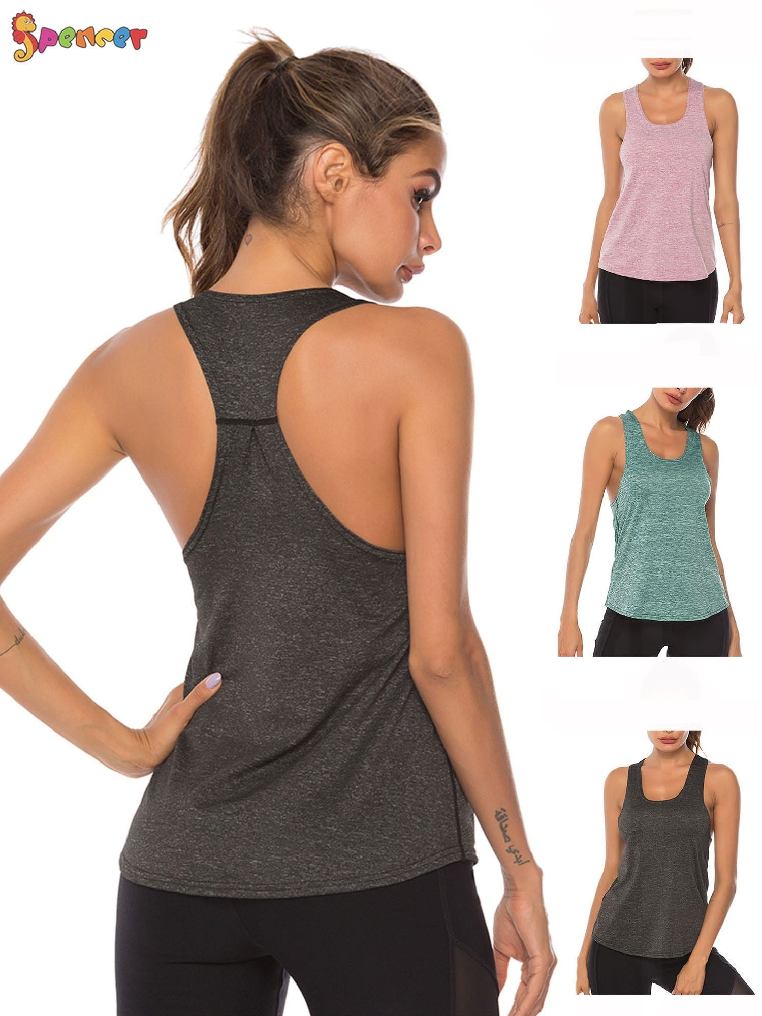 Spencer Women's Workout Tank Tops Casual Sleeveless Racerback Athletic Yoga  Tops Quick Dry Sport Shirts for Gym Exercise (L, Grey) 