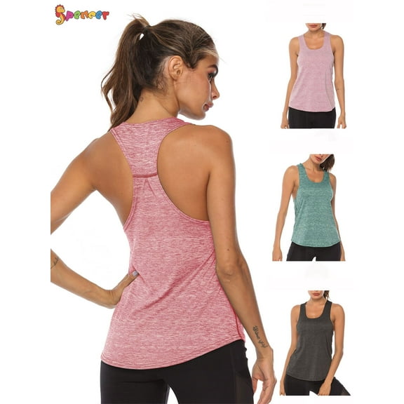 Spencer Women's Workout Tank Tops Casual Sleeveless Racerback Athletic Yoga Tops Quick Dry Sport Shirts for Gym Exercise (L, Pink)