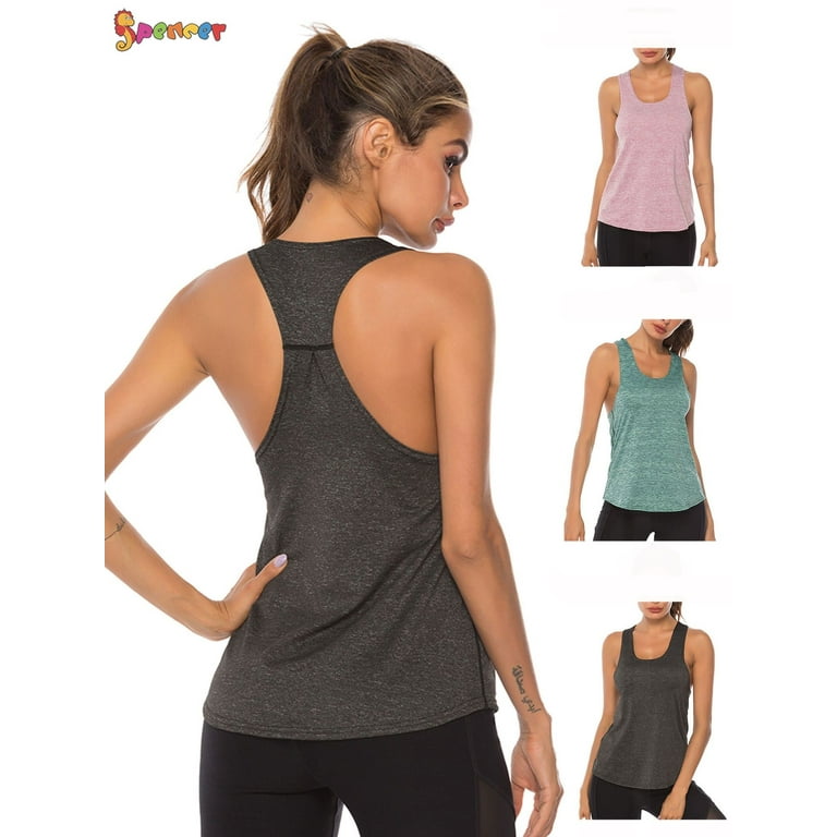 Spencer Women's Workout Tank Tops Casual Sleeveless Racerback Athletic Yoga  Tops Quick Dry Sport Shirts for Gym Exercise (M, Grey) 
