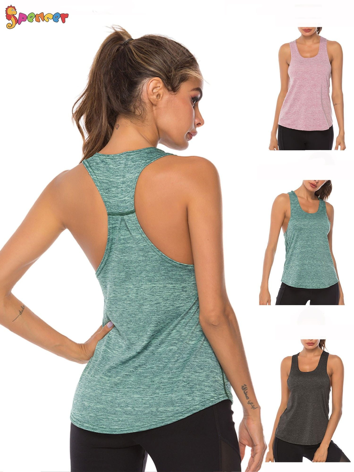 Spencer Women's Workout Tank Tops Casual Sleeveless Racerback Athletic Yoga  Tops Quick Dry Sport Shirts for Gym Exercise (XL, Green) 