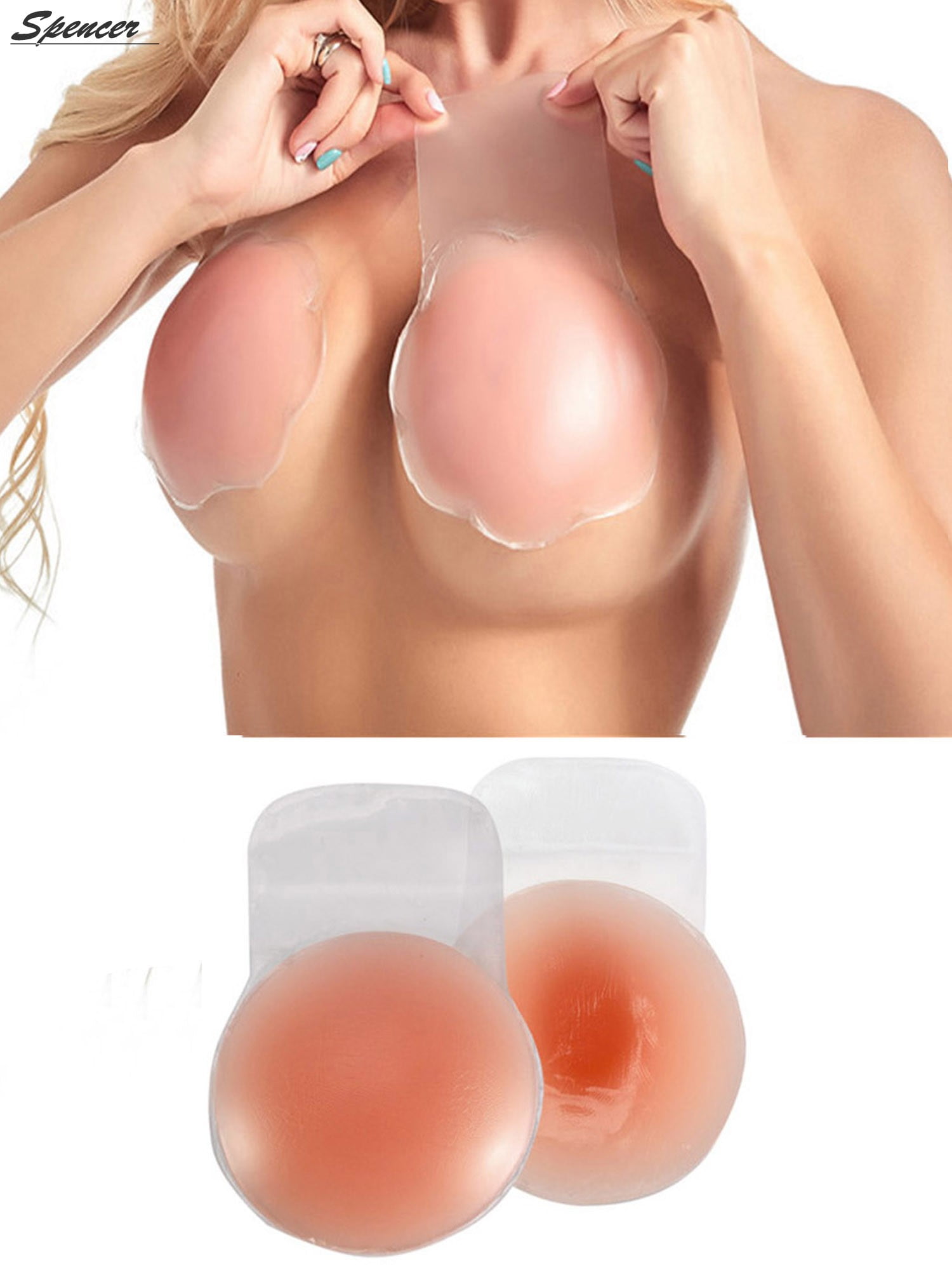 Spencer 2Pack Womens Backless Invisible Bra Strapless Reusable  Self-Adhesive Bra Sticky Breast Lift Tape Nipplecovers Flower & Round  Shape