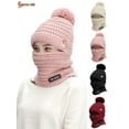 thumbnail image 1 of Spencer Womens Beanie Hat Winter Hat Scarf Mask Set Ladies Warm Earmuff Hat Cable Knitted Pom Pom Hats "Black", 1 of 7