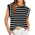 thumbnail image 1 of Spencer Womens Cap Sleeve Tops Casual Crewneck Tank Tops Summer Basic Tee Shirts Loose Striped T-Shirts Fashion (S, Black), 1 of 8
