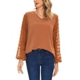 thumbnail image 1 of Spencer Womens Chiffon Lantern Sleeve Blouse Swiss Dot Tops V Neck Long Sleeve Casual Business Shirts "Orange, S", 1 of 10