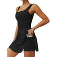 thumbnail image 1 of Spencer Womens Dress Square Neck Tennis Dress Pleated Sleeveless Built in Bra & Shorts Golf Athletic Dress with Pockets (S,Black), 1 of 10