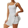 thumbnail image 1 of Spencer Womens Dress Square Neck Tennis Dress Pleated Sleeveless Built in Bra & Shorts Golf Athletic Dress with Pockets (XL,White), 1 of 10