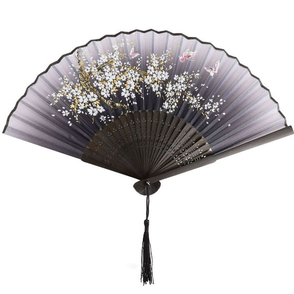 Spencer Womens Handheld Folding Fan, Line Dancing Fans, Floral Pattern Hand Held Fans Silk Fans with Tassel for Dancing Decorations Gift