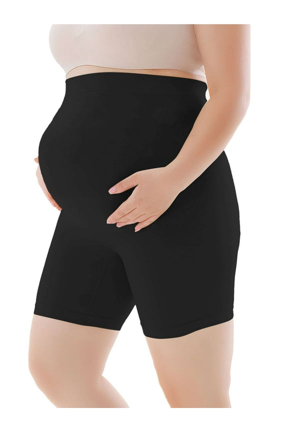 Womens Maternity Shapewear Shorts Over the Belly Workout Running Active Pregnancy Short Pants Sleep Shorts (XL, Black)
