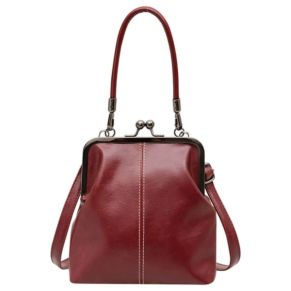 Spencer Womens Retro PU Shoulder Bag Crossbody Handbag Top Handle Tote Bag Kiss Lock Purses Casual Travel, Red