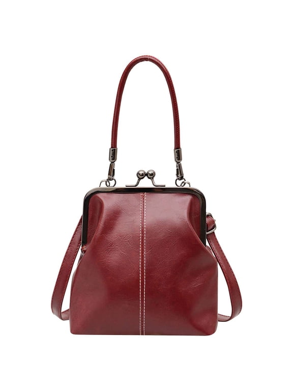 Womens Retro PU Shoulder Bag Crossbody Handbag Top Handle Tote Bag Kiss Lock Purses Casual Travel, Red