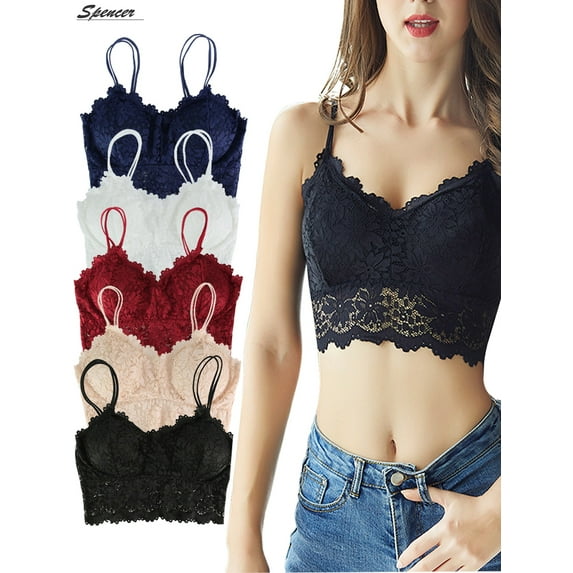 Spencer Womens Sexy Lace Backless Bralette Bra Vest Crochet Tank Camisole Padded Bra Crop Top Lingerie "M,White"