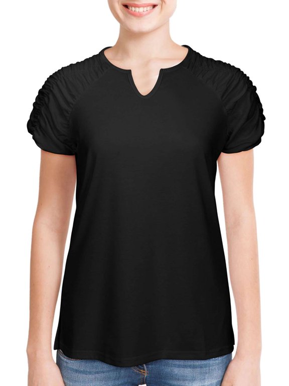 Womens Summer Tops Casual V Neck T Shirts Short Sleeve Shirts Loose Blouse Flowy Tops Plus Size Tee "S,Black"