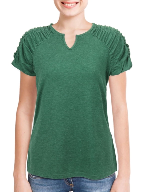 Womens Summer Tops Casual V Neck T Shirts Short Sleeve Shirts Loose Blouse Flowy Tops Plus Size Tee "S,Green"