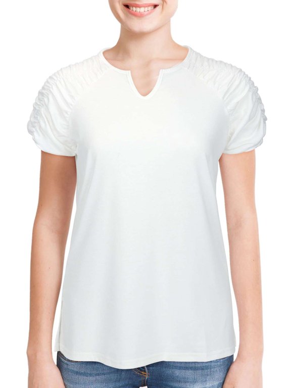Womens Summer Tops Casual V Neck T Shirts Short Sleeve Shirts Loose Blouse Flowy Tops Plus Size Tee "S,White"