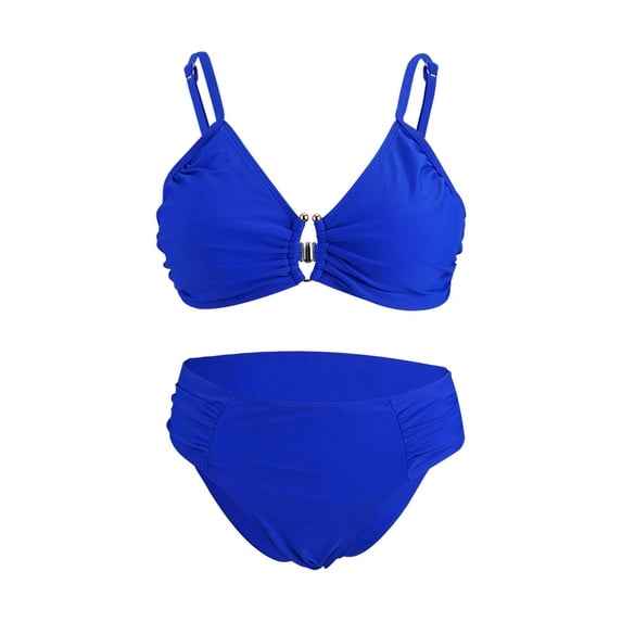 Spencer Womens Swimsuits Two Piece Bikini Sets Bathing Suits for Women Summer Solid V Neck Swimwear Beachwear, Blue
