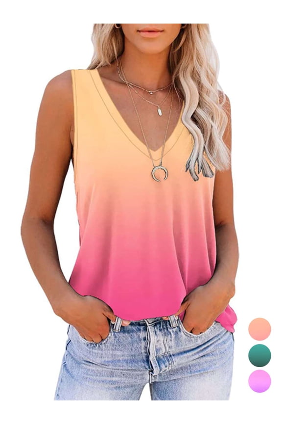 Womens Tank Tops Summer V Neck T Shirts Sleeveless Tops Tie Dye Tanks Loose Fit Workout Yoga Shirt "Yellow, M"