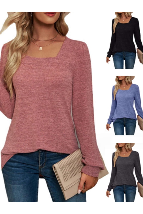 Womens Tunic Tops for Leggings Square Neck Long Sleeve T Shirts Casual Fall Sweatshirts S-2XL (S, Gray)