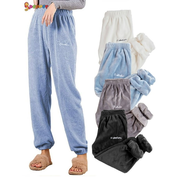 Spencer Womens Warm Coral Fleece Plush Pajama Pants Winter Thick Casual Lounge Pants Bottoms Homewear "Blue"