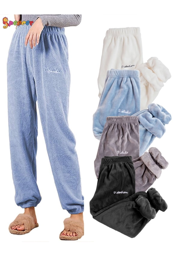 Womens Warm Coral Fleece Plush Pajama Pants Winter Thick Casual Lounge Pants Bottoms Homewear "White"