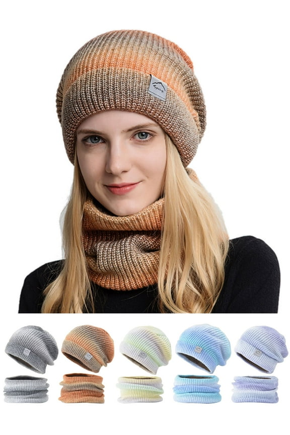 Womens Winter Beanie Hat Fleece Lined Hat Scarf Set Knitted Ski Skull Cap Neck Warmer Earflap Hats "Blue"