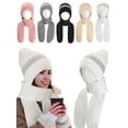 thumbnail image 1 of Spencer Womens Winter Hats Scarf All in One Warm Knit Beanie Hat with Pompom Long Scarf Skull Cap Neck Warmer for Girls, Gray, 1 of 10