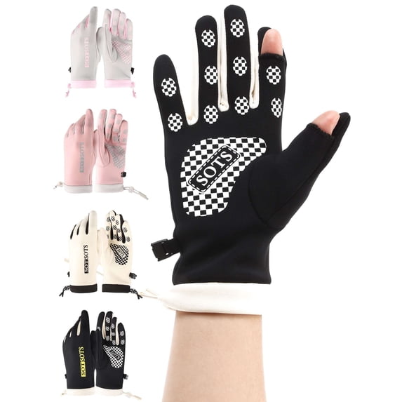 Spencer Womens Winter Warm Gloves Fleeced Lined Adult Snow Ski Glove, Touch Screen Fingers, Waterproof Windproof Gloves for Driving Biking Running (Black)