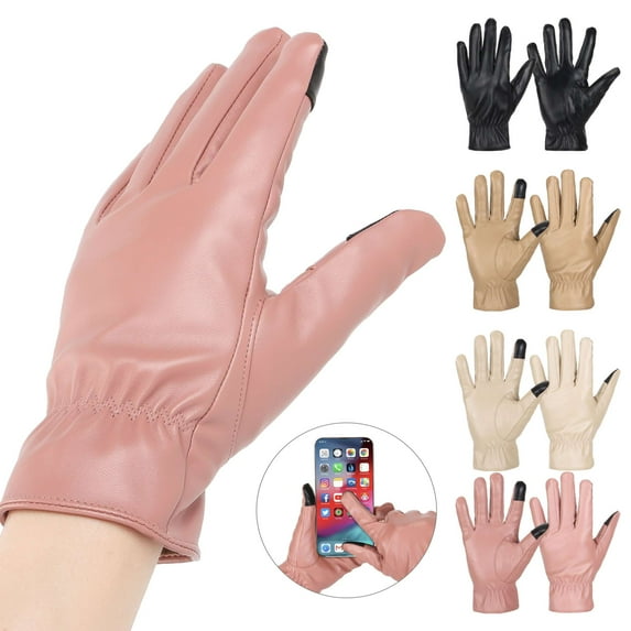Spencer Womens Winter Warm Gloves with Touch Screen Texting, Fleece Lined Windproof Gloves PU Leather Thermal Snow Driving Gloves, Pink