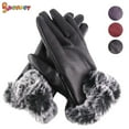 thumbnail image 1 of Spencer Womens Winter Warm Leather Gloves Touchscreen Texting Gloves PU Thermal Lining Plush Cuff Driving Gloves "Black", 1 of 8