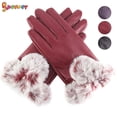 thumbnail image 1 of Spencer Womens Winter Warm Leather Gloves Touchscreen Texting Gloves PU Thermal Lining Plush Cuff Driving Gloves "Red", 1 of 8