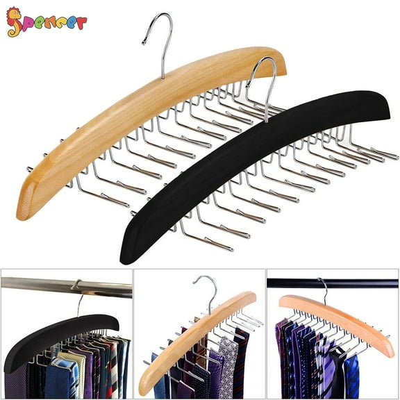 Spencer Wooden 24 Tie Hanger Holder for Necktie Scarf Closet Organizer Hook Storage Rack
