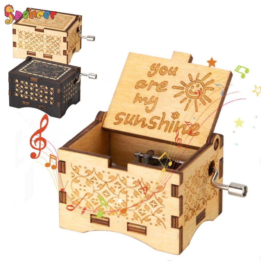 Spencer You Are My Sunshine Wood Music Boxes Laser Engraved Vintage Musical Box Gifts for Birthday Christmas Valentine's "White" - image 1 of 9