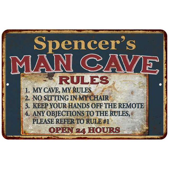 Spencer's Man Cave Rules Chic Rustic Green Sign Home 8x12 Metal 108120049726