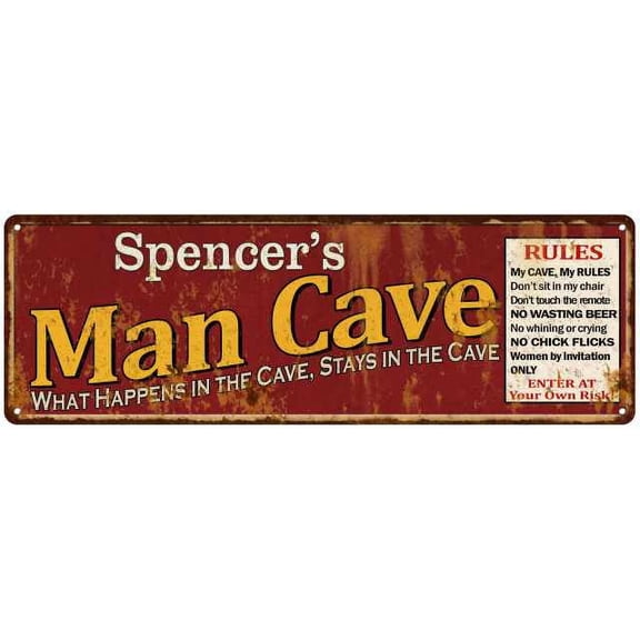 Spencer's Man Cave Rules Red Metal Sign Gift 8x24 108240004442