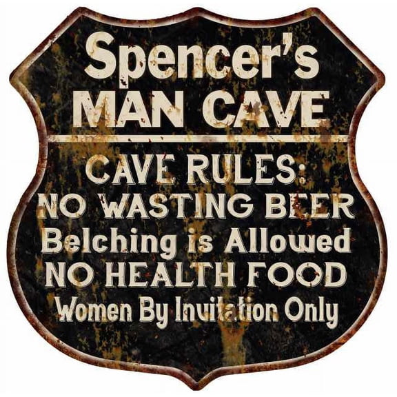 Spencer's Man Cave Rules Sign Shield Metal Gift 211110007443
