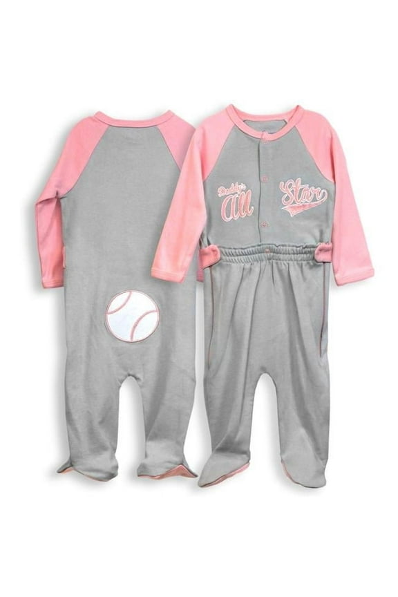 Spencers H73105-9 6-9 Months Zip Leg Sleeper - Daddys All Star - Baseball, Pink