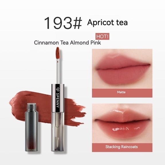 Spenny All-Day Lip Color Liquid Lipstick Double End Matte and Gloss, Apricot Tea #193