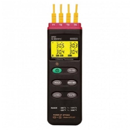 Sper Scientific 800023 Type K Thermometer - Simultaneously display 4 channels