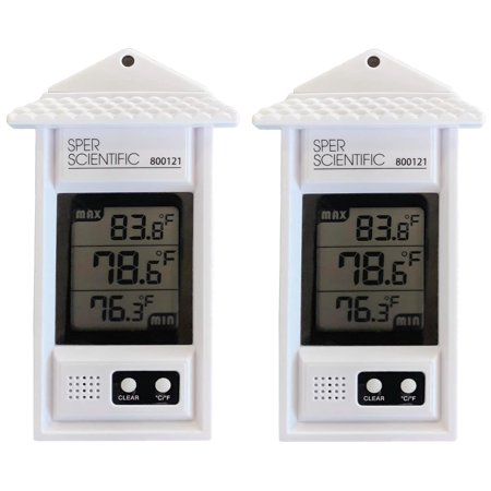 Sper Scientific Compact Digital Min/Max Thermometer 800121 - Wide Range Temperature Logger with Clear LCD Display - Ideal for , Food Storage, HVAC & Greenhouses - 2 pc