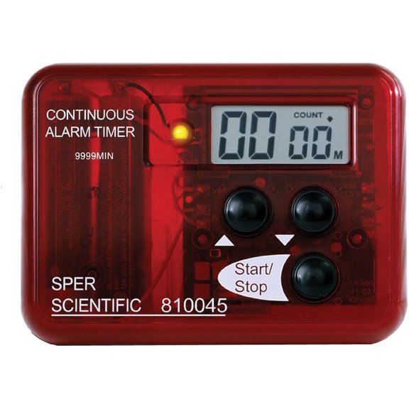 Sper Scientific Continuous Alarm Timer with Count Up Count Down & Visual Indicator 810045 - Bright LED Alarm & 9999-Minute Range - Portable Design for Cooking, Experiments, Fitness & More