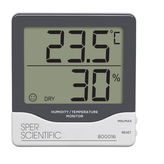 Sper Scientific Digital Humidity Temperature Monitor 800016 - Indoor Outdoor Hygrometer Thermometer with Large Dual Display & Min/Max Tracking for Labs, Greenhouses, Warehouses & More - 2 pc