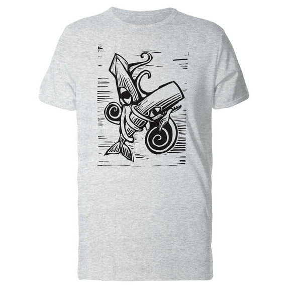Sperm Whale Fighting Giant Squid T-Shirt Men -Image by Shutterstock, Male x-Large