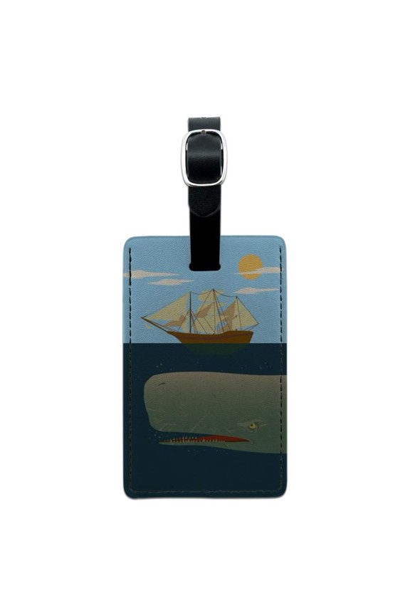 Sperm Whale Under Ship Rectangle Leather Luggage Card Suitcase Carry-On ID Tag