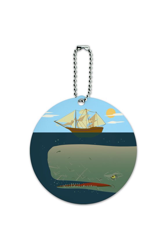 Sperm Whale Under Ship Round Luggage ID Tag Card Suitcase Carry-On