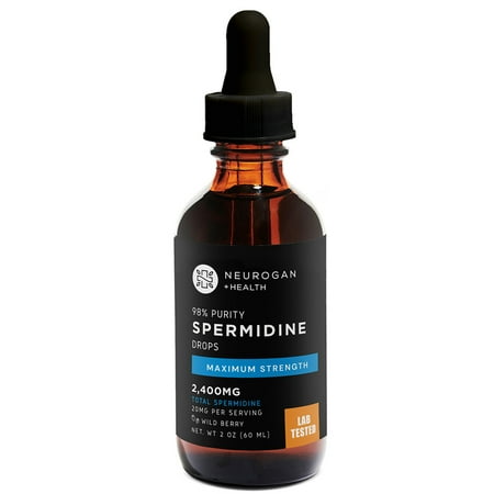 Spermidine Drops - 2400mg Maximum Strength - 98% Pure - Clinically Tested - 3rd Party Tested - Autophagy Supplements - Made in USA. 20MG Per Serving - 120 Servings