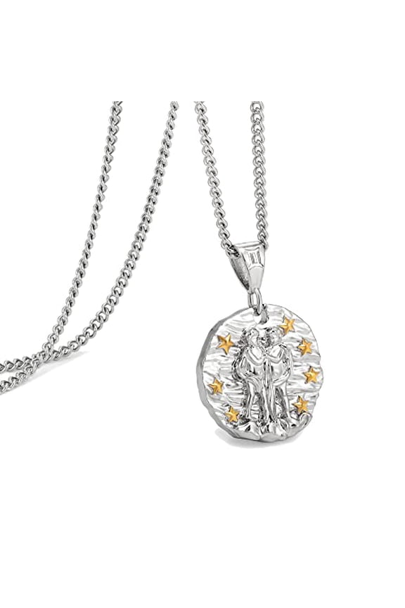 Speroto Zodiac Necklace for Men Women, Stainless Steel 12 Constellation Mens Necklace, Horoscope Astrology Embossed Zodiac Pendant Necklace, Ideal Gifts for Men Women Teens
