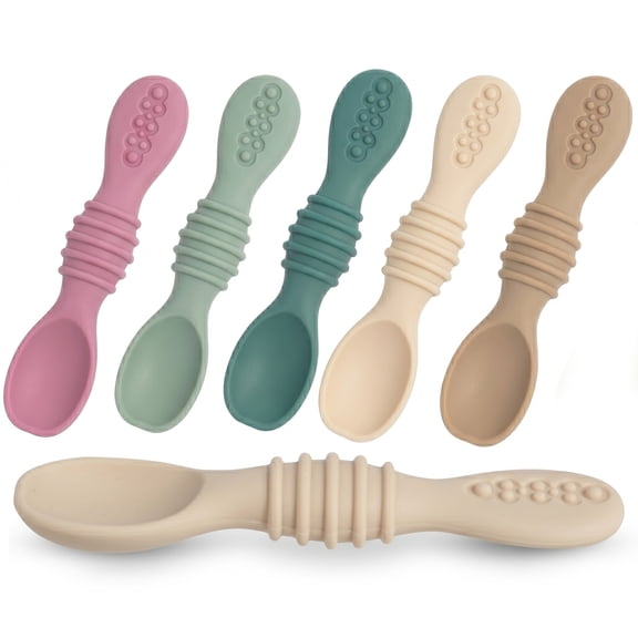 Sperric Baby Spoons Self Feeding Spoons - 6+ Months, Infant Spoons First Stage, Baby Led Weaning BPA Free Teething Spoons, Tan
