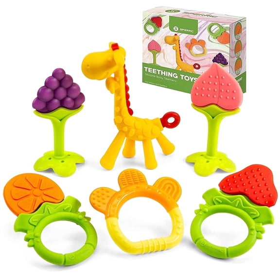 Sperric Teethers for Babies 0-6 Months - Newborn Infant Baby Chew Teething Toys - Freezer Safe Silicone Baby Teether - Fruits & Animal
