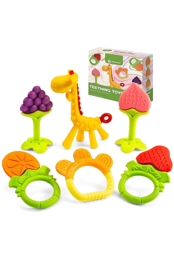 Teethers for Babies 0-6 Months - Newborn Infant Baby Chew Teething Toys - Freezer Safe Silicone Baby Teether - Fruits & Animal