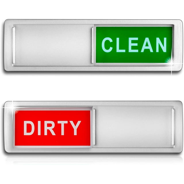 Sperric Clean Dishwasher - Non-Scratch Silver Signage Indicator for Kitchen Dishes with Clear Colored Text - Easy to Read & Slide for Changing Signs (Silver)